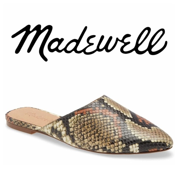 Madewell Mule Remi Snake Embossed Leather Spiced Cider Flat Heel - Size 7 - Picture 1 of 7